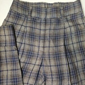 Peserico Pants Womens, Size 44, Gray Linen Plaid Pull On Cuffed Ankle Italy